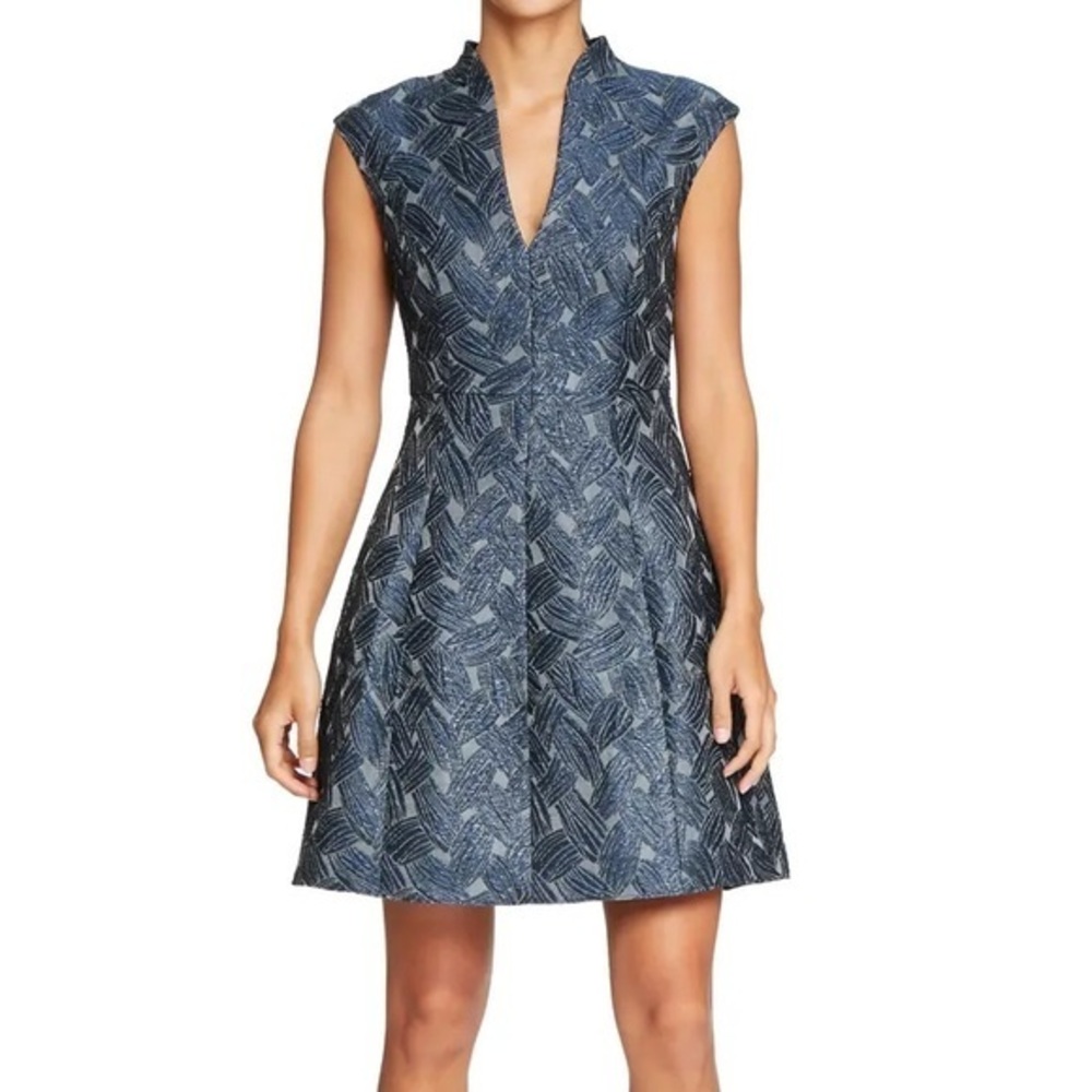 VGUC Halston Heritage blue jacquard fit-and-flare dress